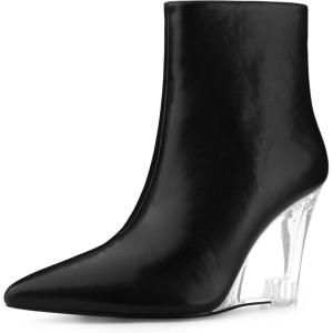 imageAllegra K Womens Clear Heel Pointed Toe Wedge Heels Ankle BootsBlack
