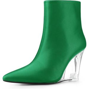 imageAllegra K Womens Clear Heel Pointed Toe Wedge Heels Ankle BootsDark Green