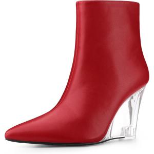 imageAllegra K Womens Clear Heel Pointed Toe Wedge Heels Ankle BootsRed