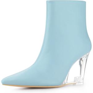 imageAllegra K Womens Clear Heel Pointed Toe Wedge Heels Ankle BootsSky Blue