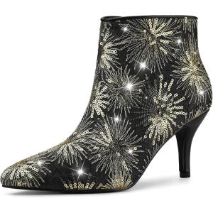 imageAllegra K Womens Pointed Toe Buckle Stiletto Heels Ankle BootsBlack Gold