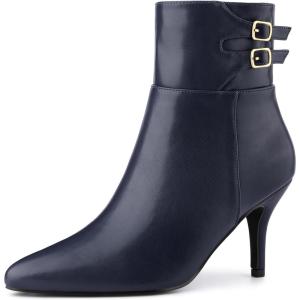 imageAllegra K Womens Pointed Toe Buckle Stiletto Heels Ankle BootsDark Blue
