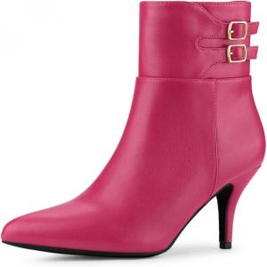 imageAllegra K Womens Pointed Toe Buckle Stiletto Heels Ankle BootsHot Pink