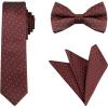 imageAllegra K Mens Polka Dots Tie Set Skinny Necktie PreTied Bow Tie with Adjustable Neck Strap Pocket SquareWine Red