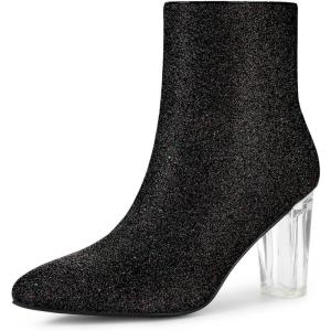 imageAllegra K Womens Glitter Pointed Toe Chunky Heel Ankle BootsBlack