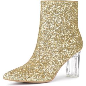 imageAllegra K Womens Glitter Pointed Toe Chunky Heel Ankle BootsGold