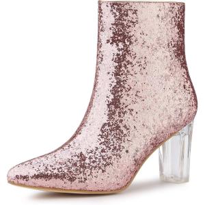 imageAllegra K Womens Glitter Pointed Toe Chunky Heel Ankle BootsRose Gold