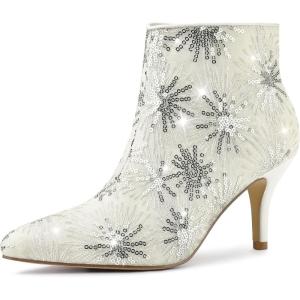 imageAllegra K Womens Glitter Pointed Toe Chunky Heel Ankle BootsWhite