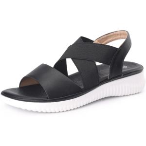 imageAllegra K Womens Open Toe Elastic Ankle Strap Flat SandalsBlack