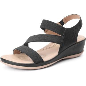 imageAllegra K Womens Walking Sandals Elastic Strap Wedge Heel SandalsBlack