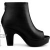 imageAllegra K Peep Toe Ankle Boots for Women Back Zip Chunky Heel Platform BootsBlack