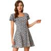 imageAllegra K Womens Casual Ruffled Sleeve Pleated Square Neck Floral DressDark Blue