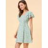 imageAllegra K Womens Casual Ruffled Sleeve Pleated Square Neck Floral DressGreen