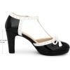 imageAllegra K Womens Platform Bow Heels TStrap Chunky Heel PumpsBlack