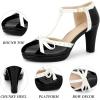 imageAllegra K Womens Platform Bow Heels TStrap Chunky Heel PumpsBlack