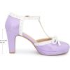 imageAllegra K Womens Platform Bow Heels TStrap Chunky Heel PumpsPurple