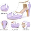 imageAllegra K Womens Platform Bow Heels TStrap Chunky Heel PumpsPurple