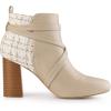 imageAllegra K Womens Pointy Toe Plaid Crisscross Strap Buckle Chunky Heels Ankle BootiesBeige