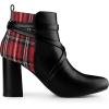 imageAllegra K Womens Pointy Toe Plaid Crisscross Strap Buckle Chunky Heels Ankle BootiesBlack