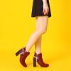 imageAllegra K Womens Pointy Toe Plaid Crisscross Strap Buckle Chunky Heels Ankle BootiesBurgundy