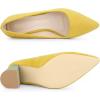 imageAllegra K Womens Pointy Toe Slip on Plaid Printing Closed Toe Dress Shoes Chunky Heel PumpsYellow