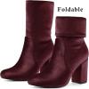 imageAllegra K Womens Velvet Round Toe Block Heels Foldable Mid Calf BootsBurgundy