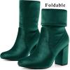 imageAllegra K Womens Velvet Round Toe Block Heels Foldable Mid Calf BootsGreen
