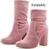 imageAllegra K Womens Velvet Round Toe Block Heels Foldable Mid Calf BootsPink