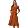 imageAllegra K Womens 34 Sleeve Dresses V Neck Elegant ALine Work Business Formal Midi Dress with PocketsBrown