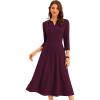 imageAllegra K Womens 34 Sleeve Dresses V Neck Elegant ALine Work Business Formal Midi Dress with PocketsDeep Purple