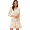 imageAllegra K Womens 34 Sleeve Ruffle Hem Buttons Decor Drawstring Ruched Chiffon DressBeige