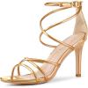 imageAllegra K Womens Open Toe Strappy Straps Stiletto Heel Champagne Gold Sandals 75 M US