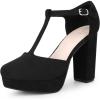 imageAllegra K Womens Platform Round Toe Heels TStrap Chunky High Heel PumpsBlack