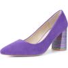 imageAllegra K Womens Pointy Toe Slip on Plaid Printing Closed Toe Dress Shoes Chunky Heel PumpsPurple