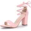 imageAllegra K Womens Tie Up Strappy Heels Light Pink Chunky High Heels Sandal 9 M US