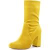 imageAllegra K Womens Velvet Round Toe Block Heels Foldable Mid Calf BootsYellow