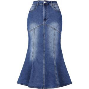 imageAllegra K Fishtail Denim Skirt for Women Casual Washed High Waisted Midi Jean SkirtsBlue
