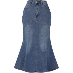 imageAllegra K Fishtail Denim Skirt for Women Casual Washed High Waisted Midi Jean SkirtsGrey Blue