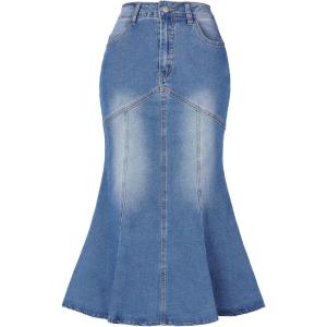 imageAllegra K Fishtail Denim Skirt for Women Casual Washed High Waisted Midi Jean SkirtsSky Blue