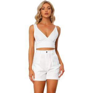 imageAllegra K Womens 2 Piece Outfits Casual Summer Sleeveless Knot Back Crop Top Camisole with ShortsWhite