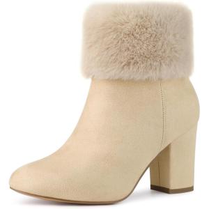 imageAllegra K Womens Christmas Faux Fur Chunky Heel Ankle BootsBeige