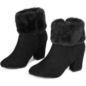 imageAllegra K Womens Christmas Faux Fur Chunky Heel Ankle BootsBlack