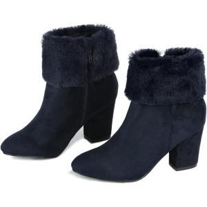 imageAllegra K Womens Christmas Faux Fur Chunky Heel Ankle BootsNavy Blue