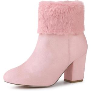 imageAllegra K Womens Christmas Faux Fur Chunky Heel Ankle BootsPink