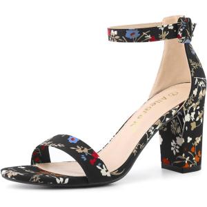 imageAllegra K Womens Floral Print Open Toe Block High Heels Summer SandalsBlack Flower