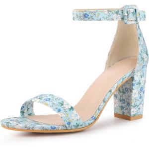 imageAllegra K Womens Floral Print Open Toe Block High Heels Summer SandalsBlue Flower
