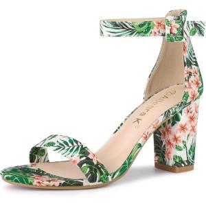 imageAllegra K Womens Floral Print Open Toe Block High Heels Summer SandalsGreen