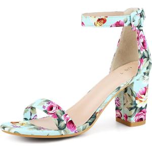 imageAllegra K Womens Floral Print Open Toe Block High Heels Summer SandalsMint Green