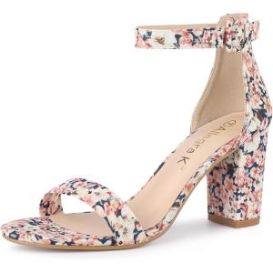 imageAllegra K Womens Floral Print Open Toe Block High Heels Summer SandalsPink Blue