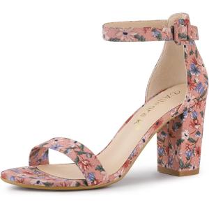 imageAllegra K Womens Floral Print Open Toe Block High Heels Summer SandalsPink Red